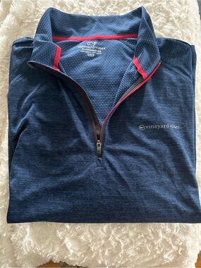 Mens Vineyard Vines Navy Quarter-Zip Pullover with Red Trim